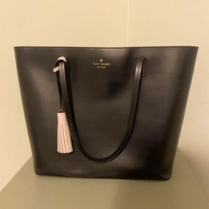 Kate Spade Black Saffiano Leather Zip Top 3 Compartment Large Tote EUC